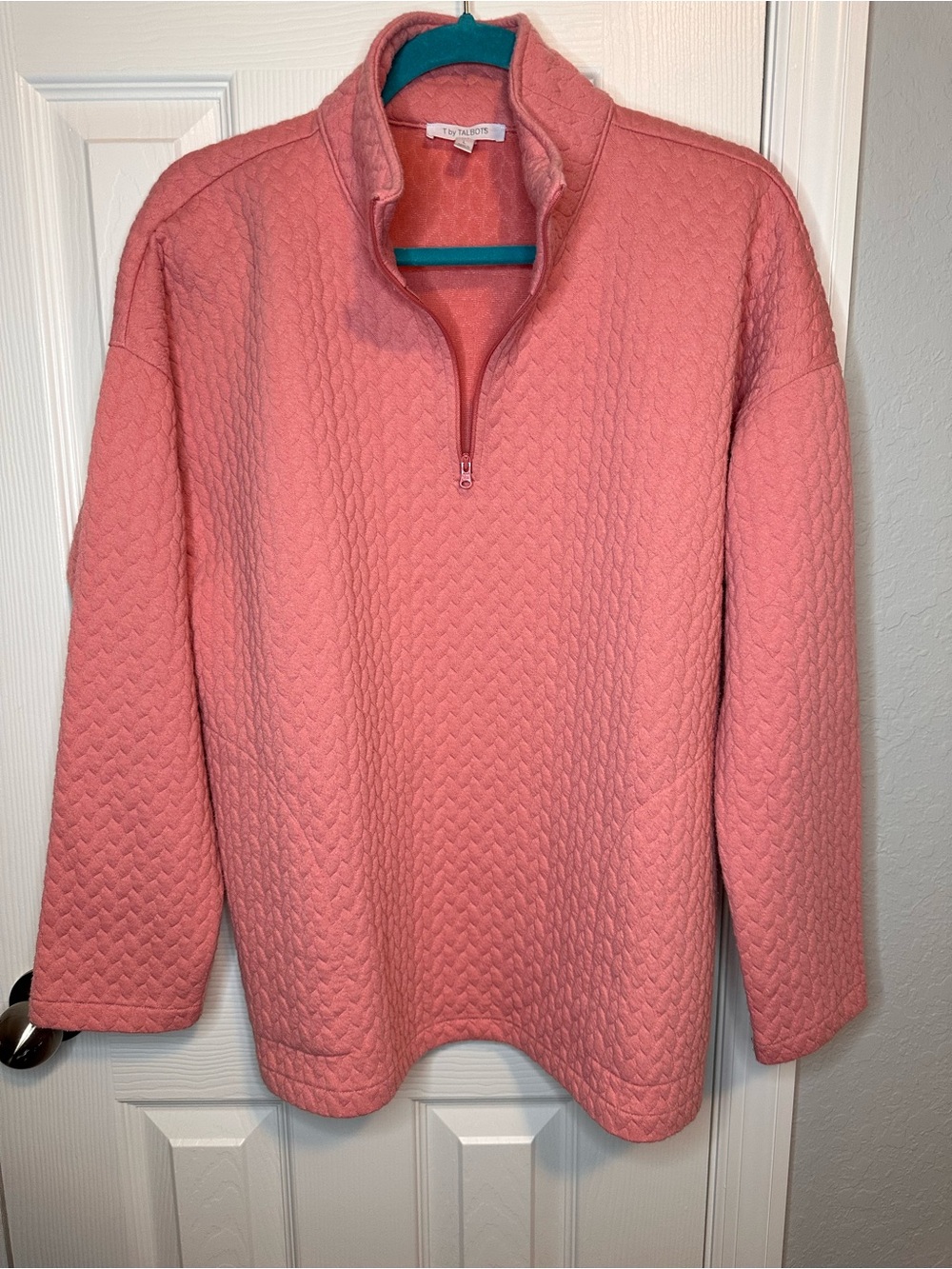 Talbots Coral Quilted Half-Zip Pullover